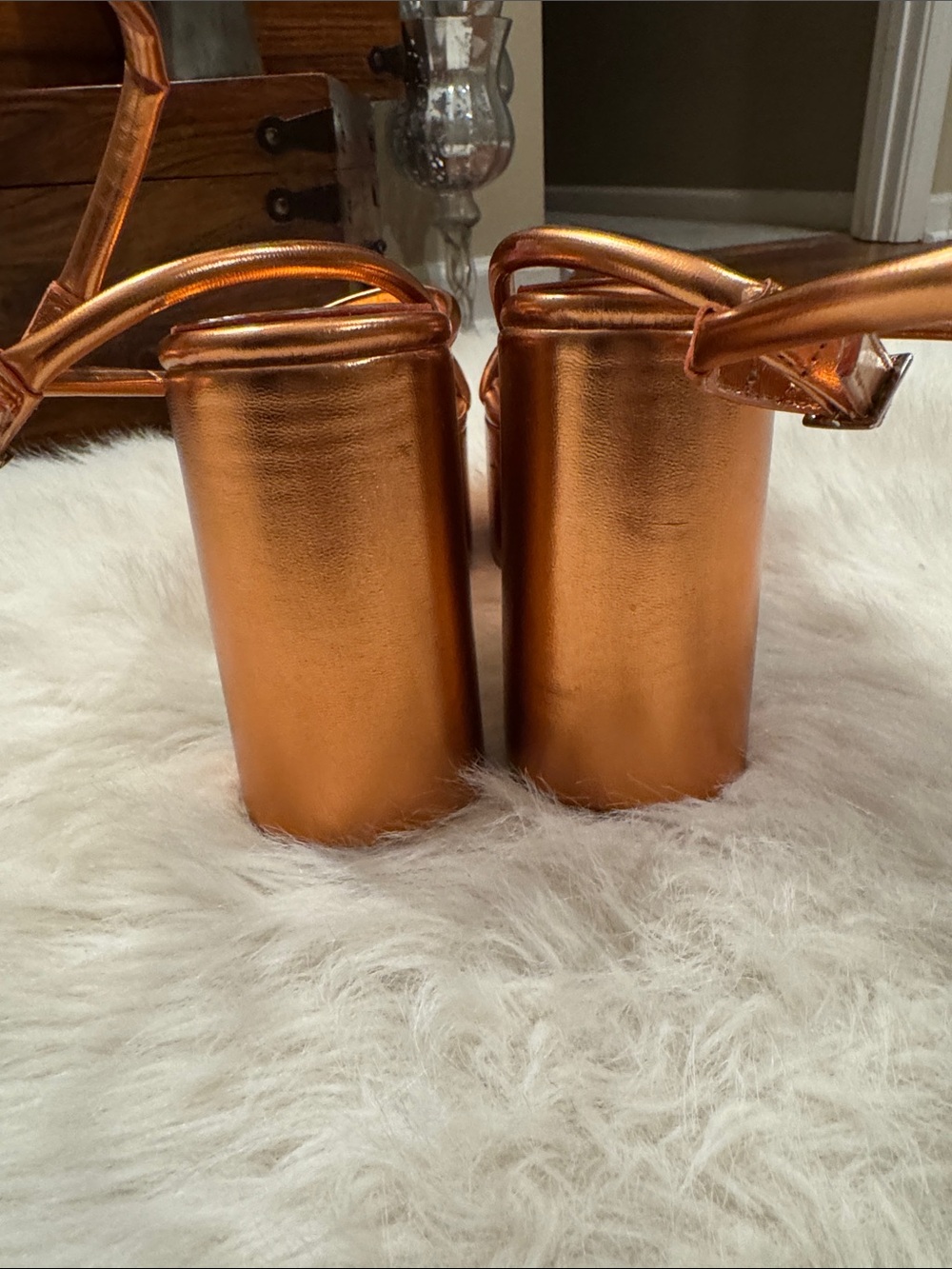 Jeffrey Campbell Metallic Copper Strappy Platform Sandals Size 8.5 pre-owned. - Picture 3 of 10